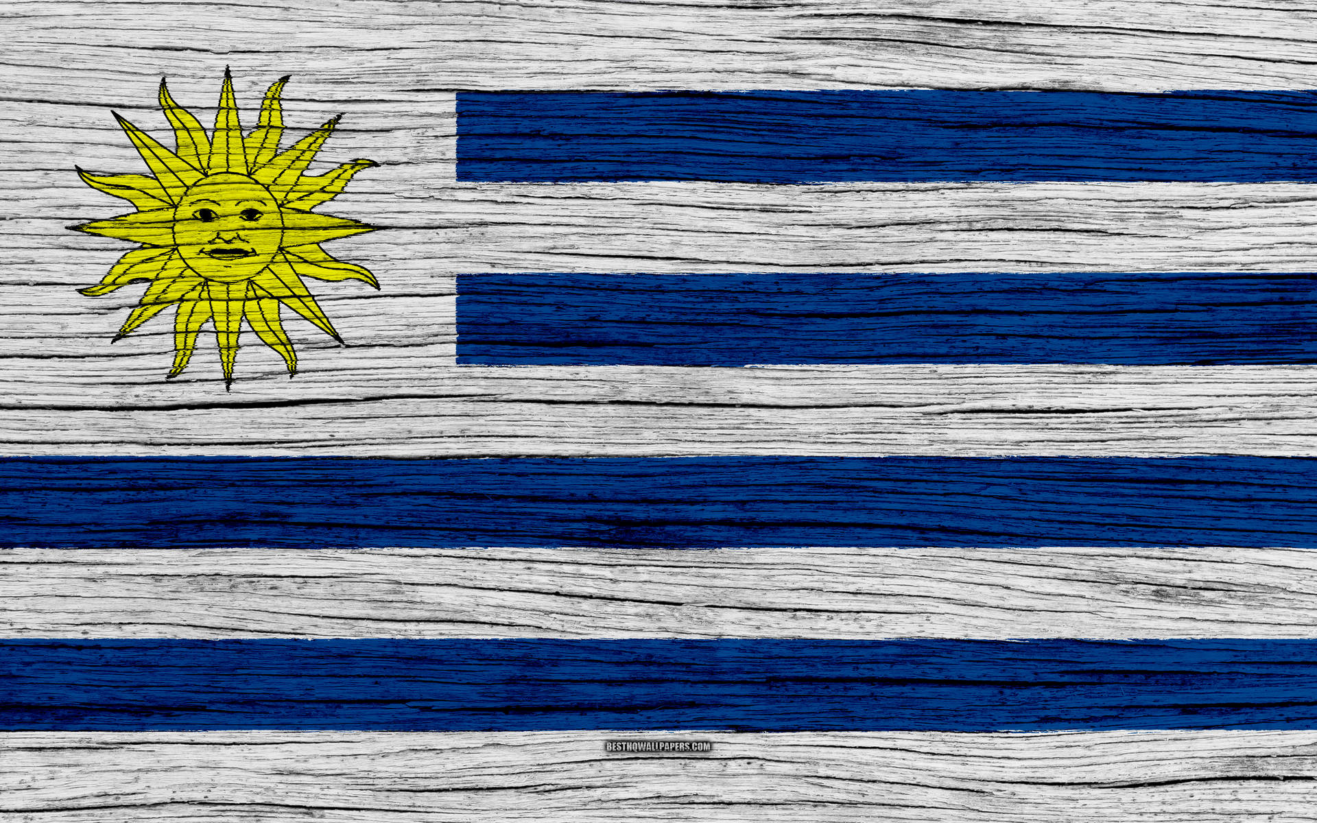 Uruguay Flag With Wooden Texture Background