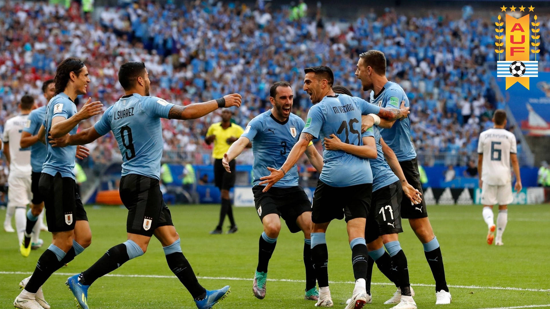 Uruguay Football Team Huddle Background