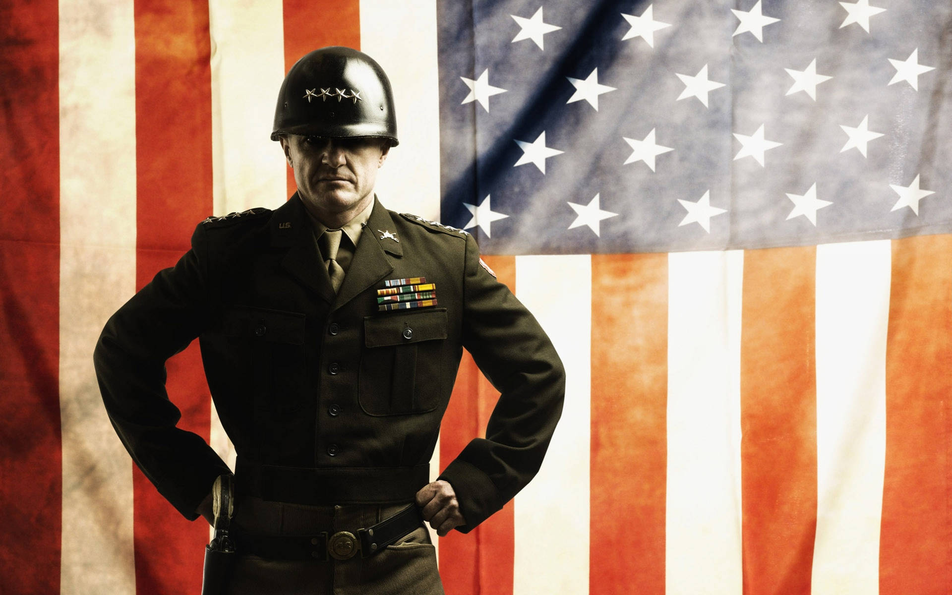 Us Army General Soldier American Flag Background