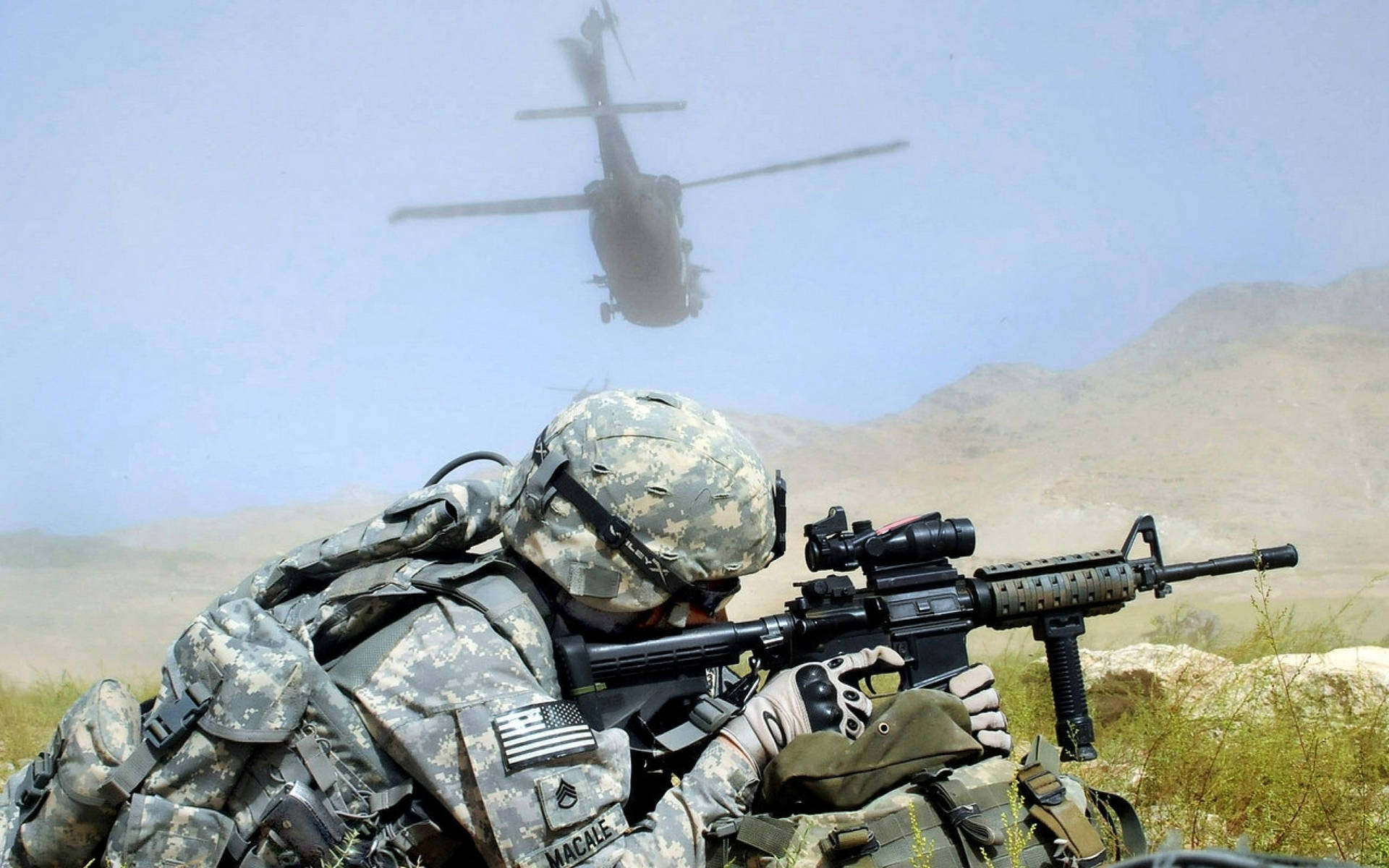 Us Army Helicopter Passes By Background