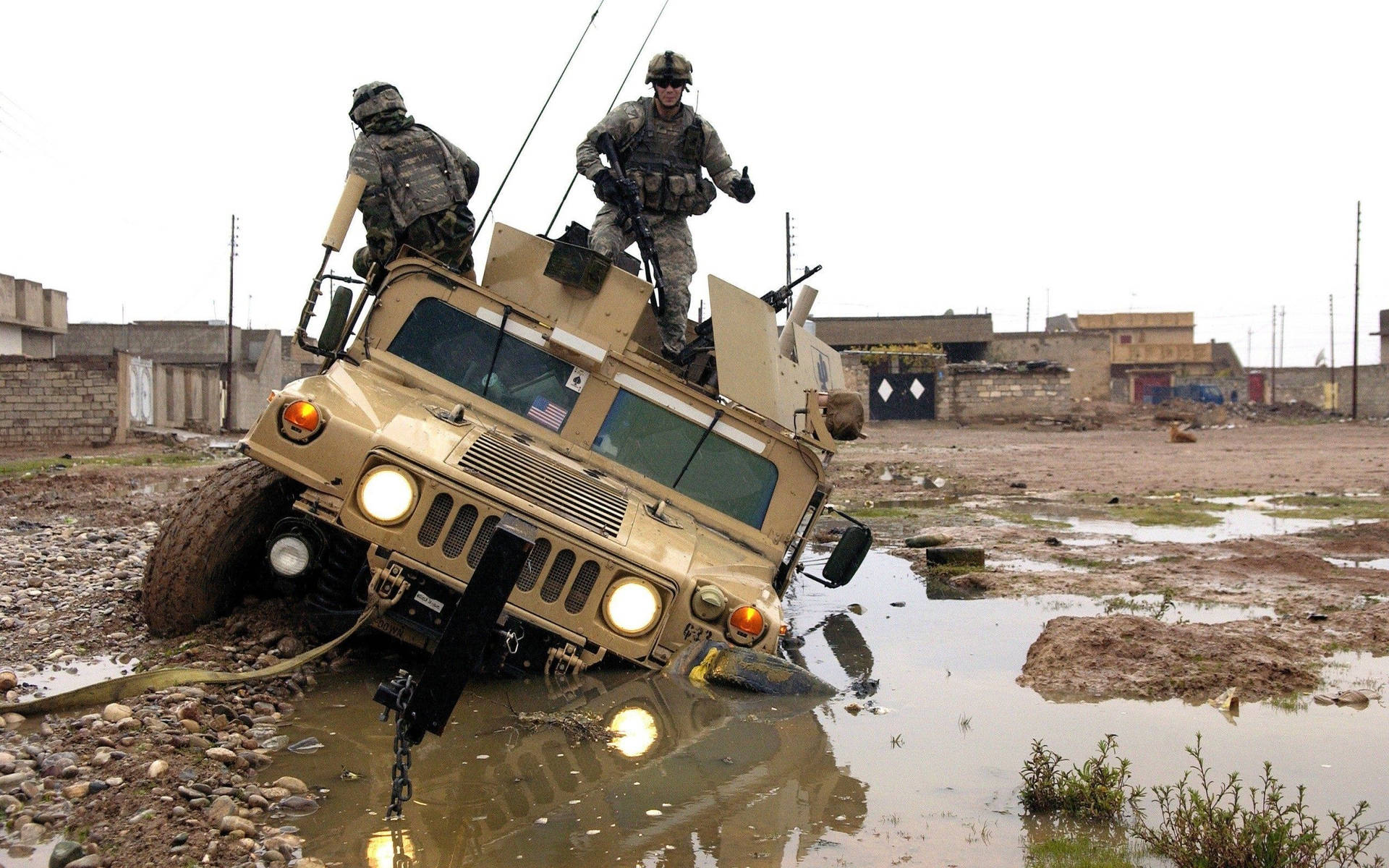Us Army Humvee In Mud Puddle Background