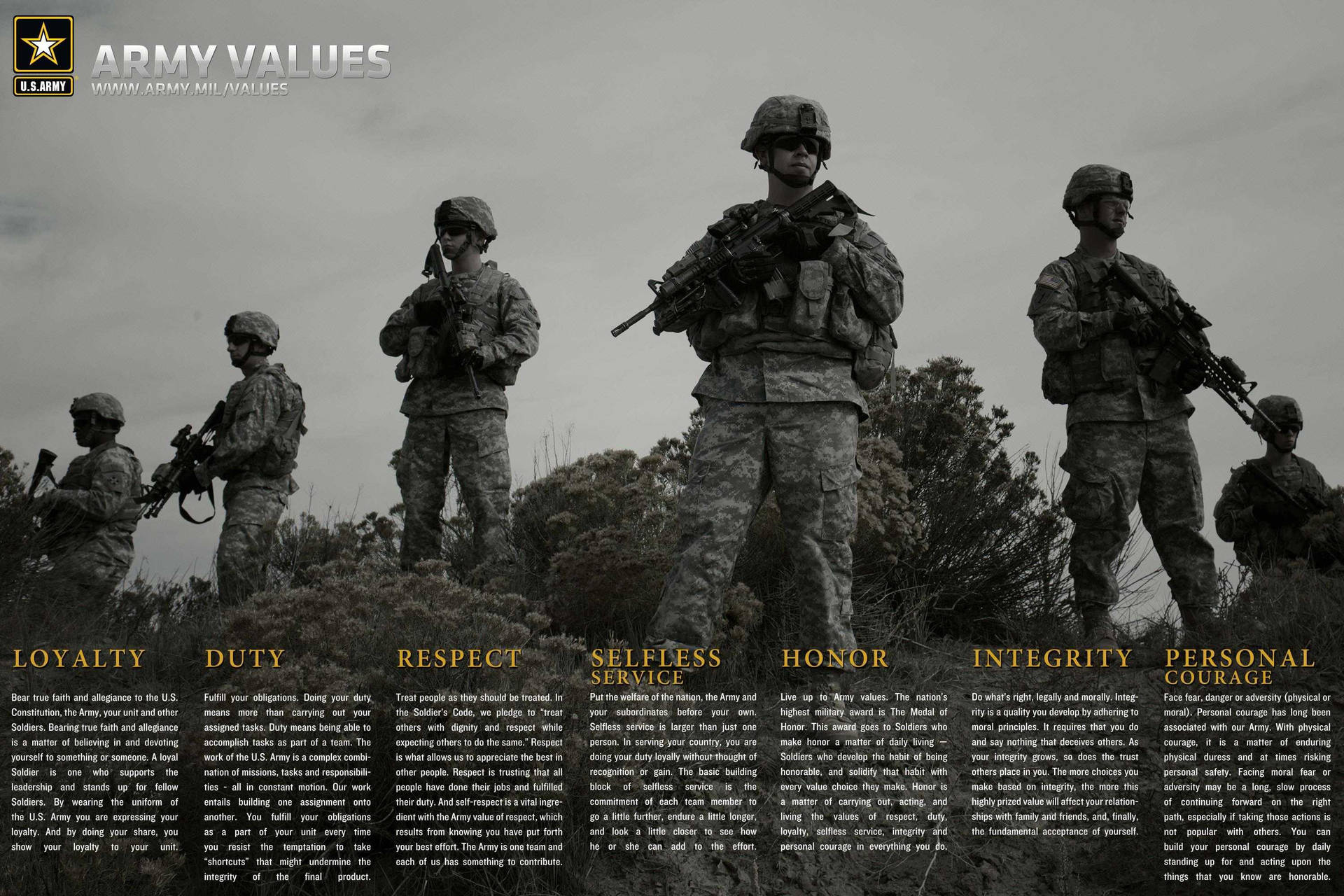 Us Army Values Black And White Background
