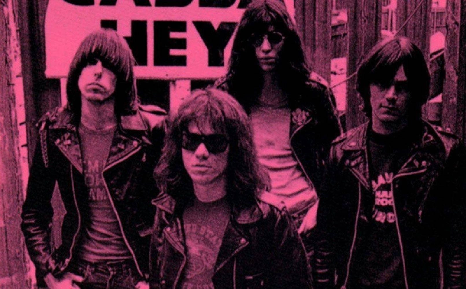 Us Punk Rock Group Ramones 1977 Pink Portrait Background