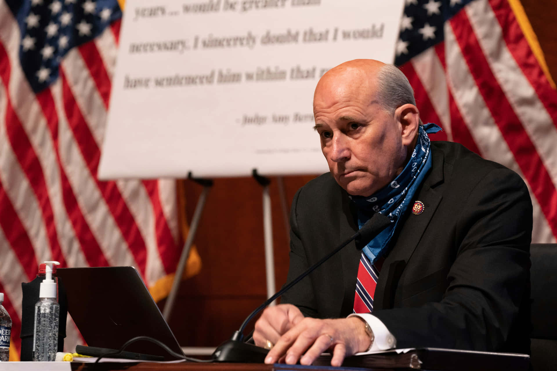 Us Representative Louie Gohmert Wearing Blue Bandana As Face Mask