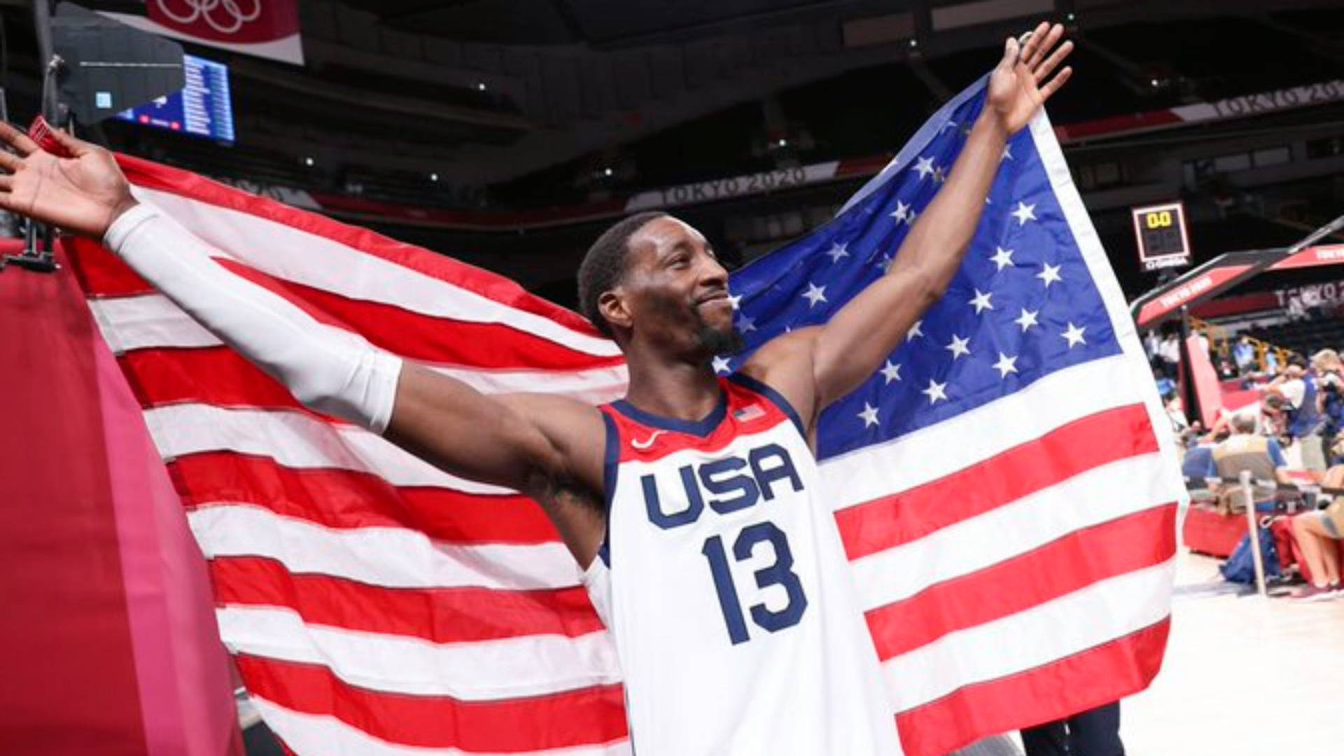 Usa Bam Adebayo With American Flag Background