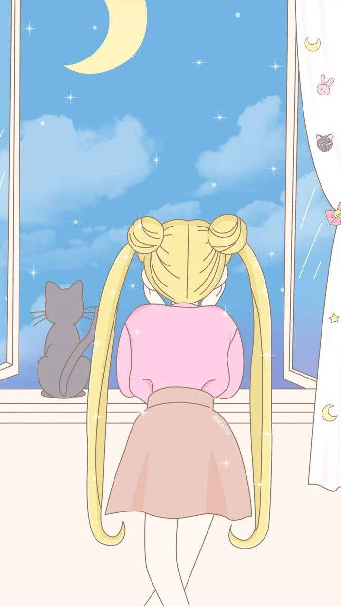 Usagi And Luna By Window Sailor Moon Iphone Background