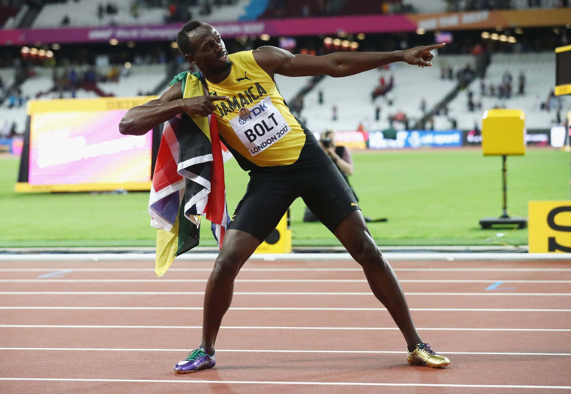 Usain Bolt Black And Yellow Posing Background