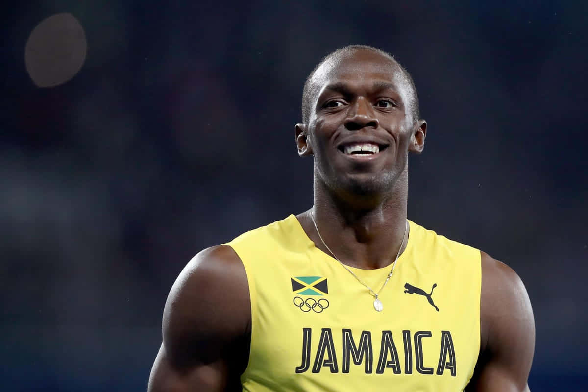 Usain Bolt Gleaming With Victory Background