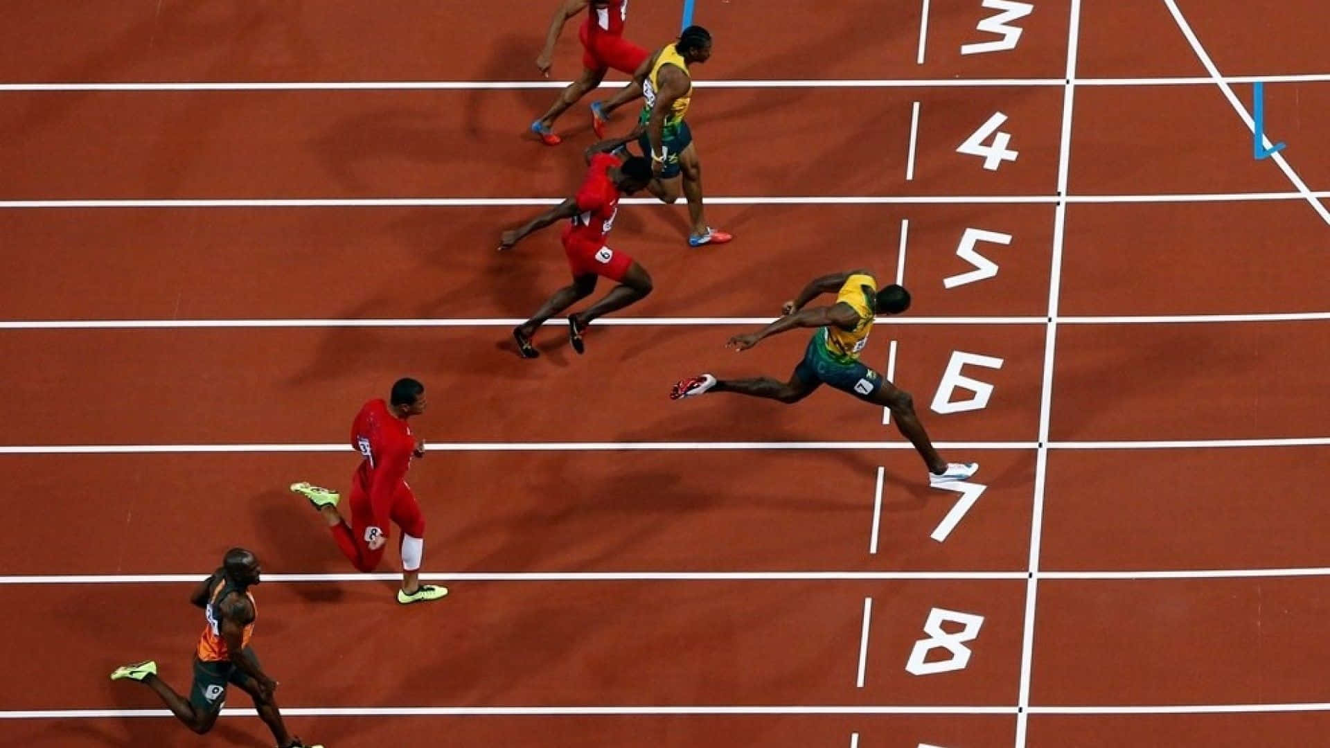 Usain Bolt Leads Race With Other Athletes Background