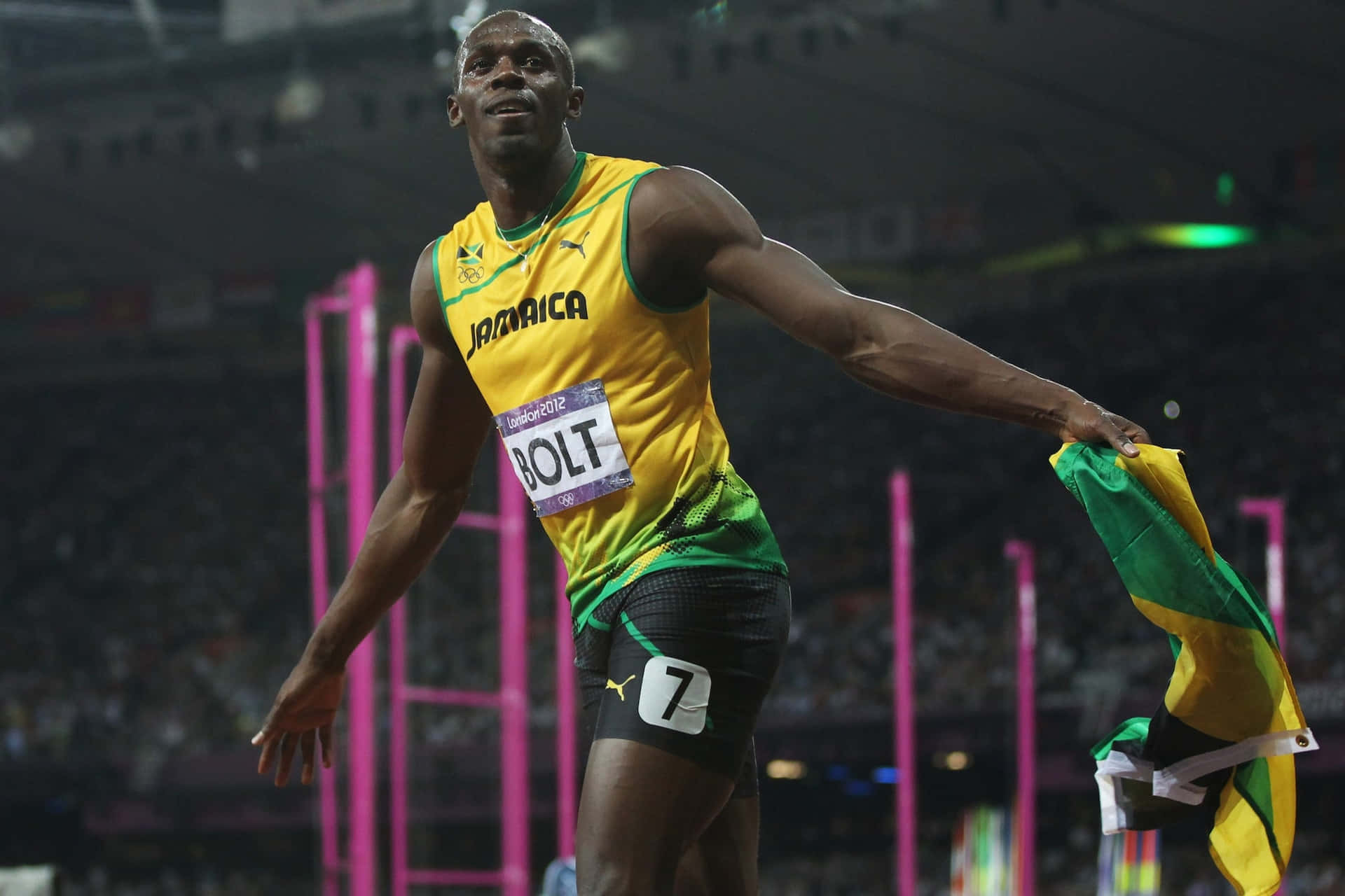 Usain Bolt Ready To Race Yellow Background