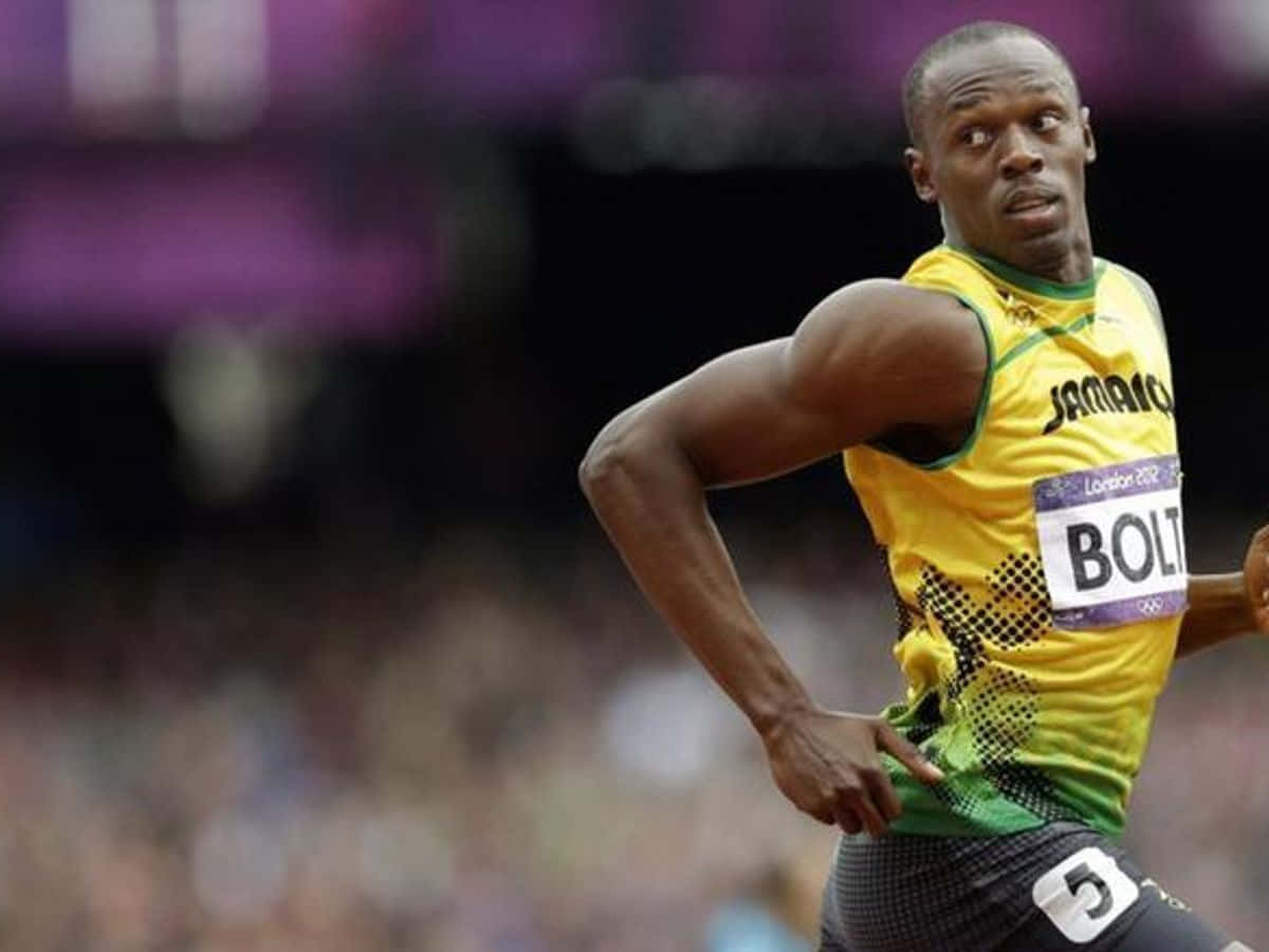 Usain Bolt Running Looking Back Background