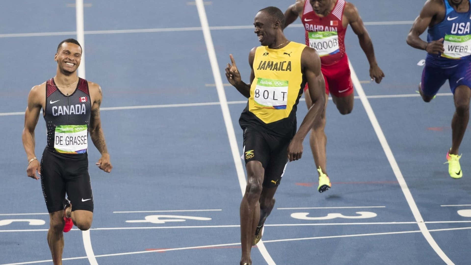 Usain Bolt Smiling With Competitor Background