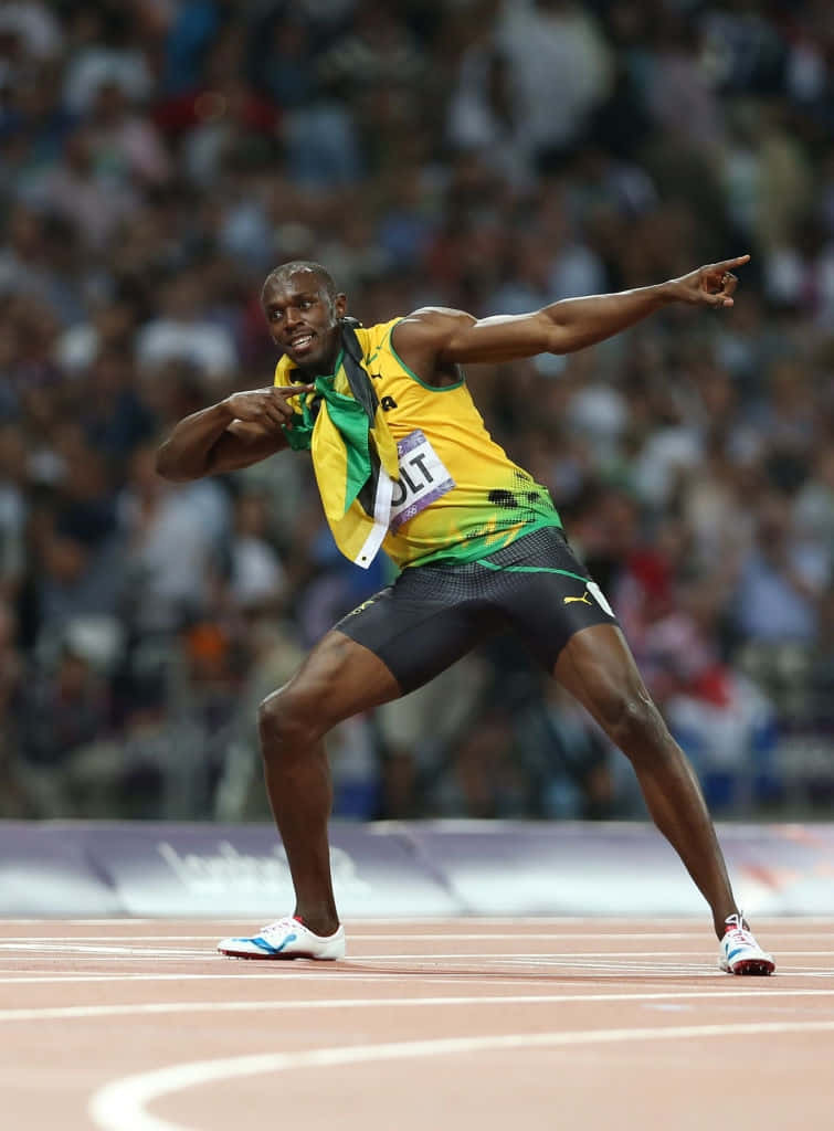 Usain Bolt Striking Pose Crowd Watches
