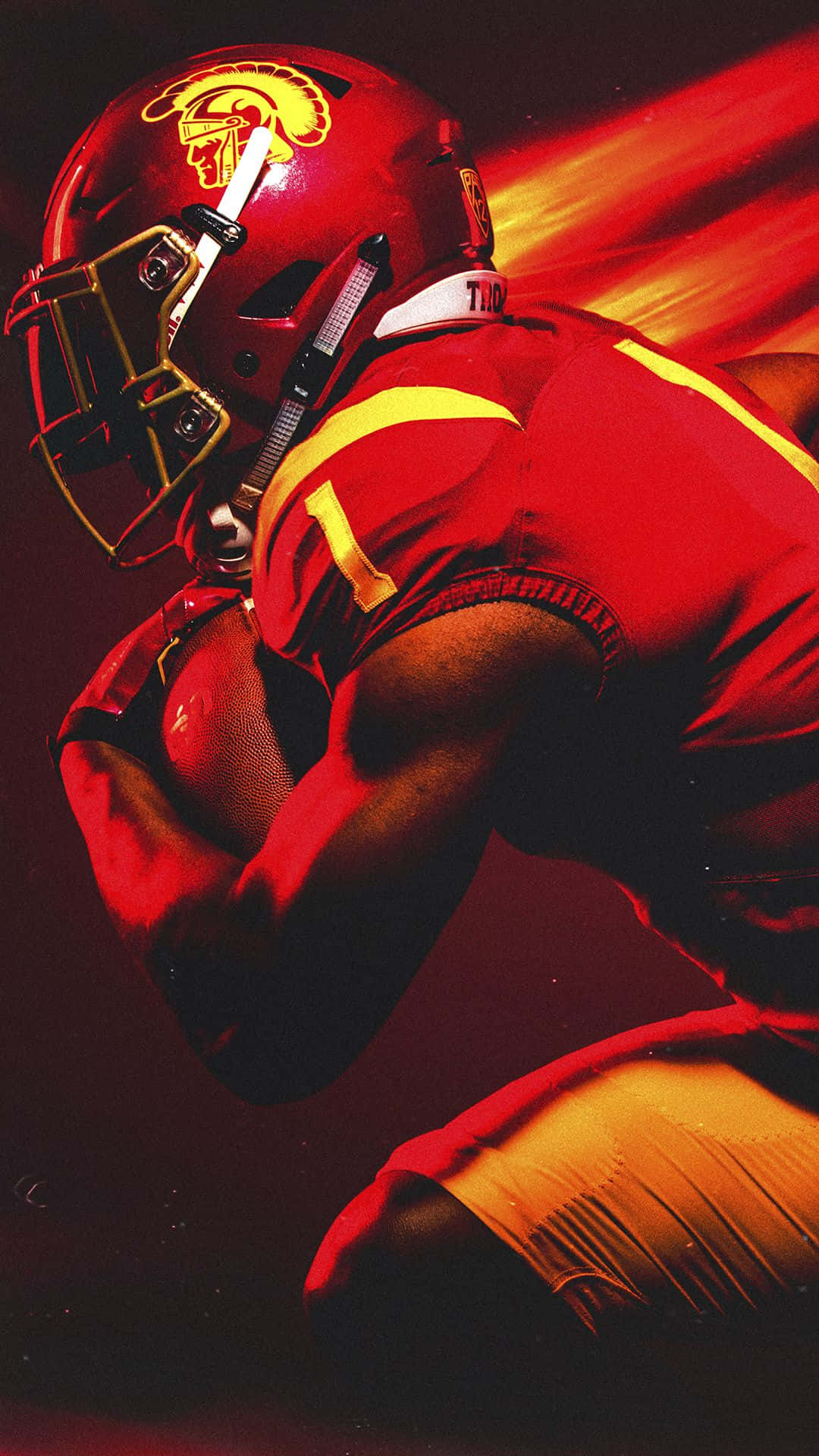 Usc Football Player In Red And Yellow Uniform Background