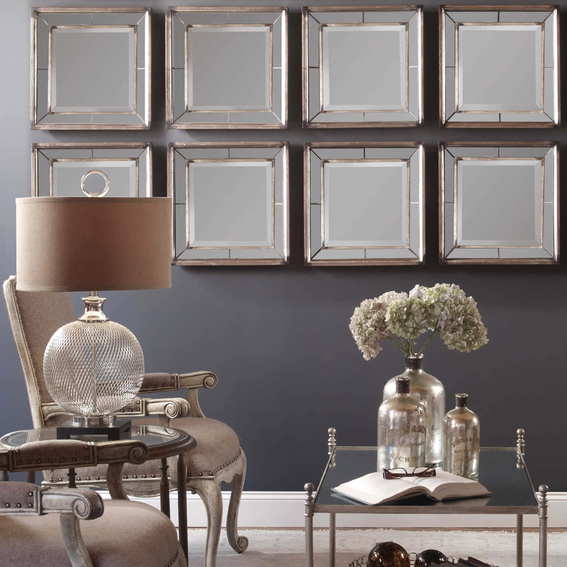 Uttermost Davion Squares Silver Mirror Set/2 13555 B Background