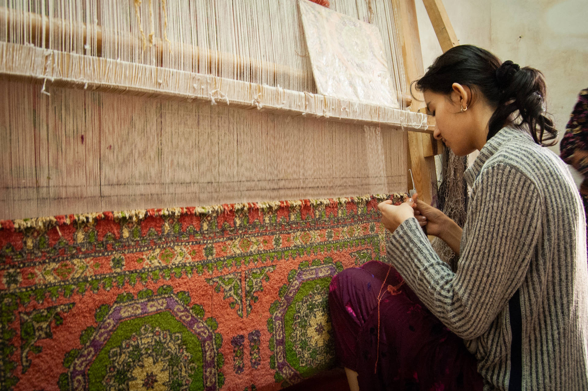 Uzbekistan Carpet Weaving Background