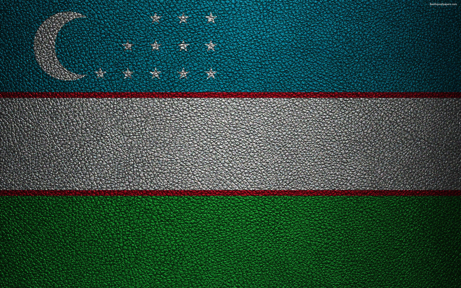 Uzbekistan Flag In Leather Texture Background