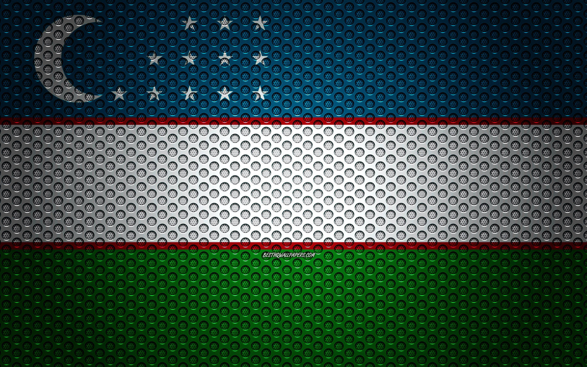 Uzbekistan Flag In Metallic Colors Background