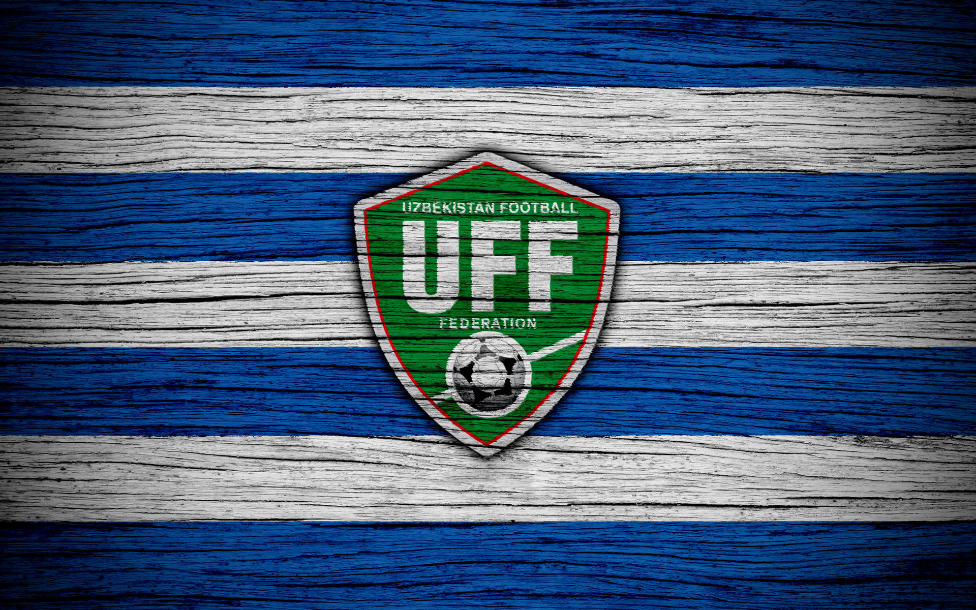 Uzbekistan Football Logo In Wooden Texture Background
