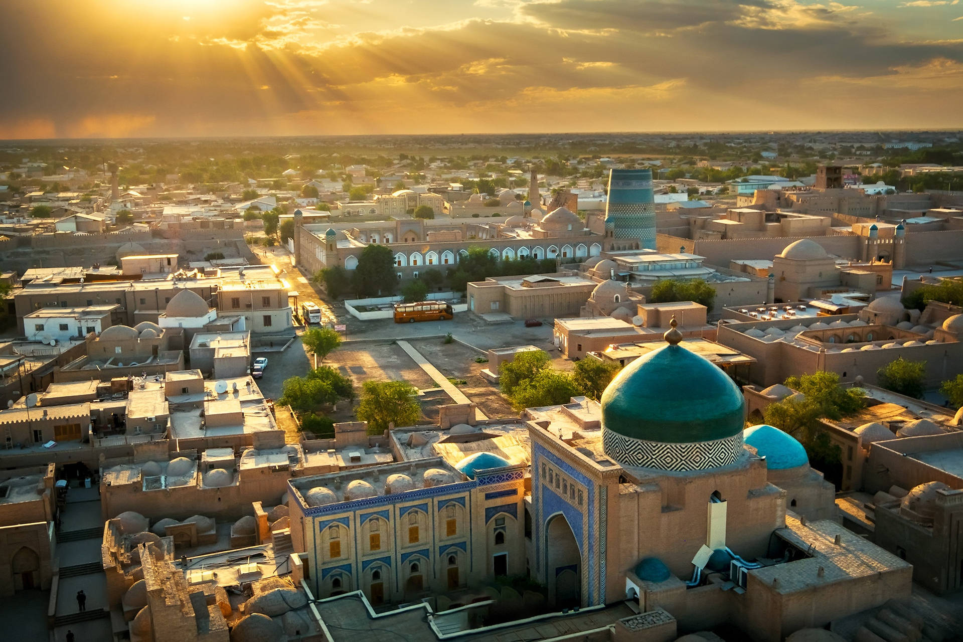 Uzbekistan Khiva City Aerial View Background