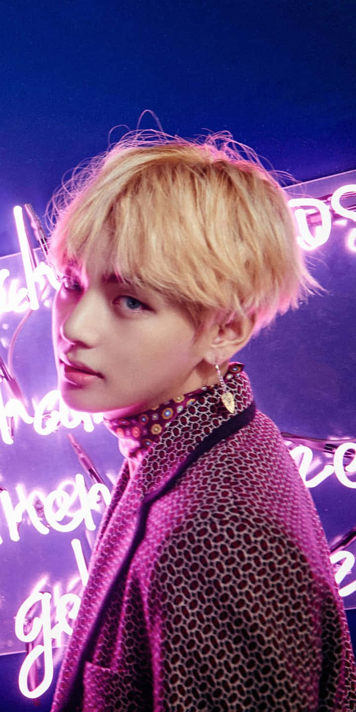 V Bts Phone In Blonde Hair Background