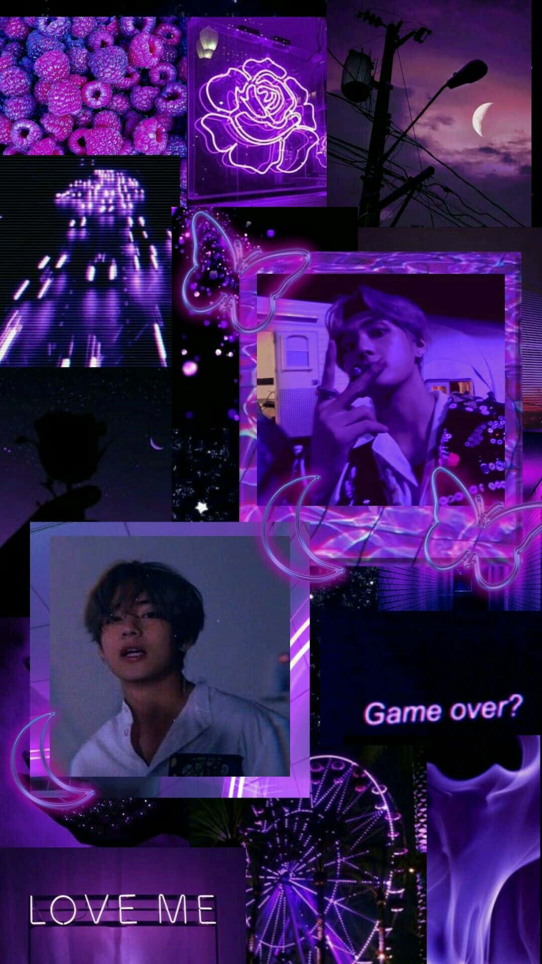 V Bts Phone In Purple World Background