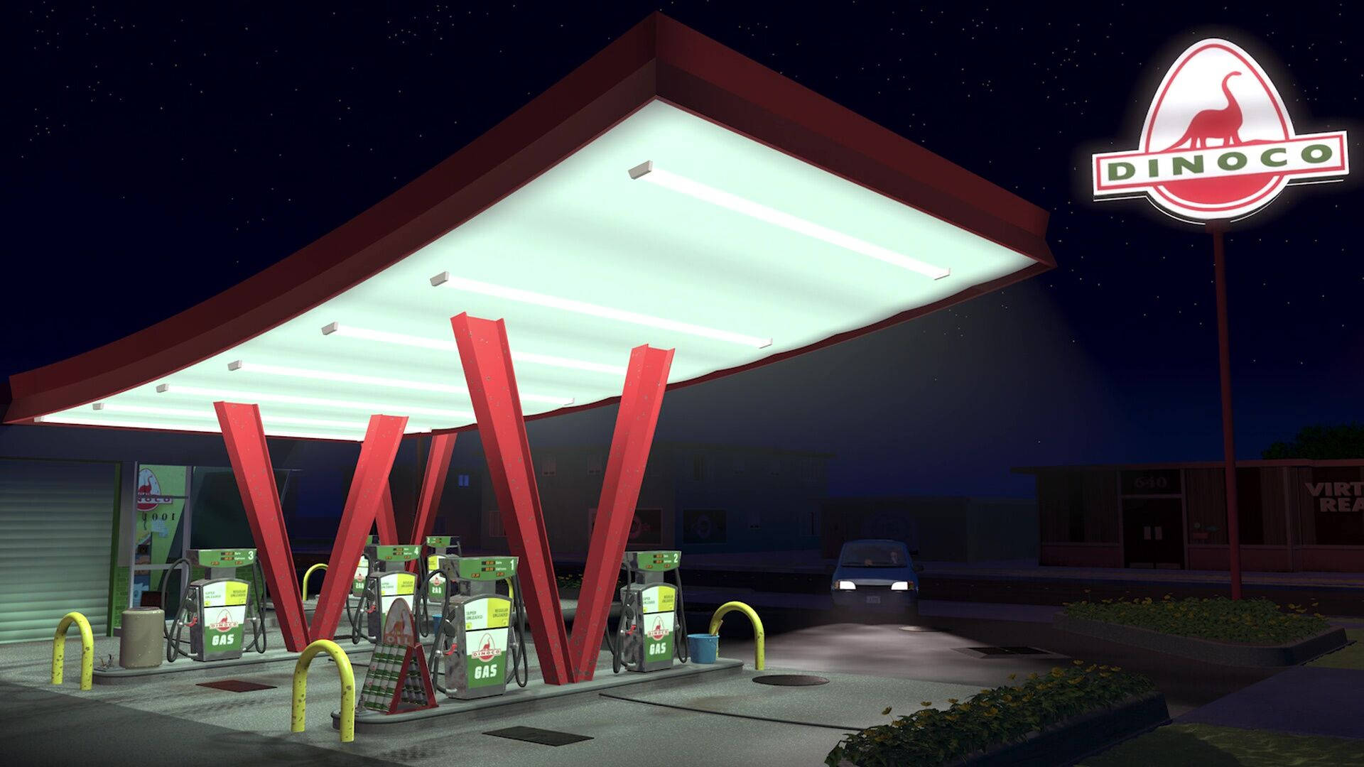V Red Gas Station Nighttime Background
