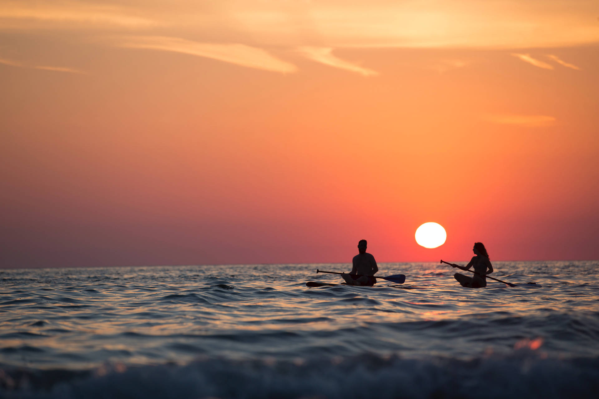 Vacation Sunset Paddle Boarding Background