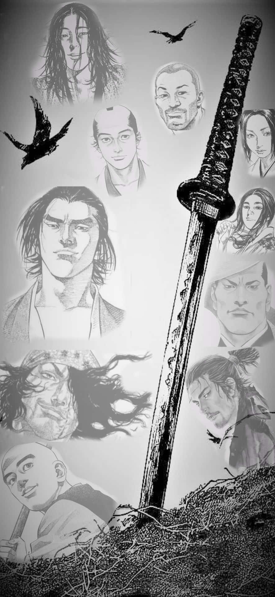 Vagabond Manga Collage Swordand Characters Background
