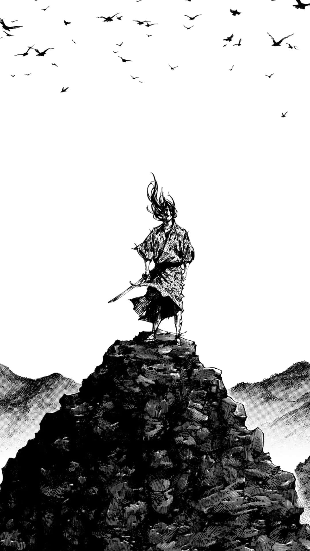 Vagabond Manga Samurai On Mountain Peak Background