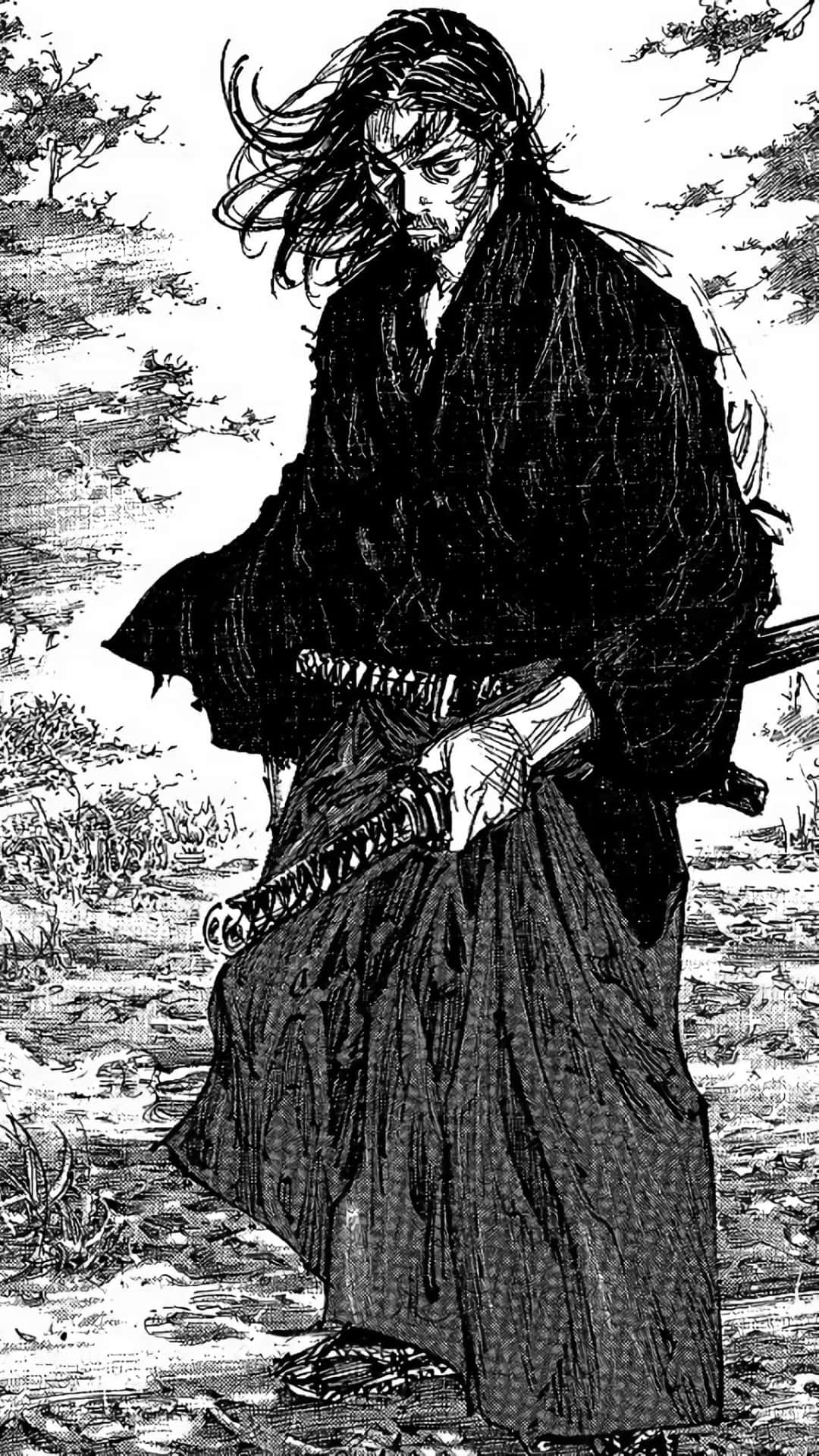 Vagabond Manga Samurai Wind Swept Background