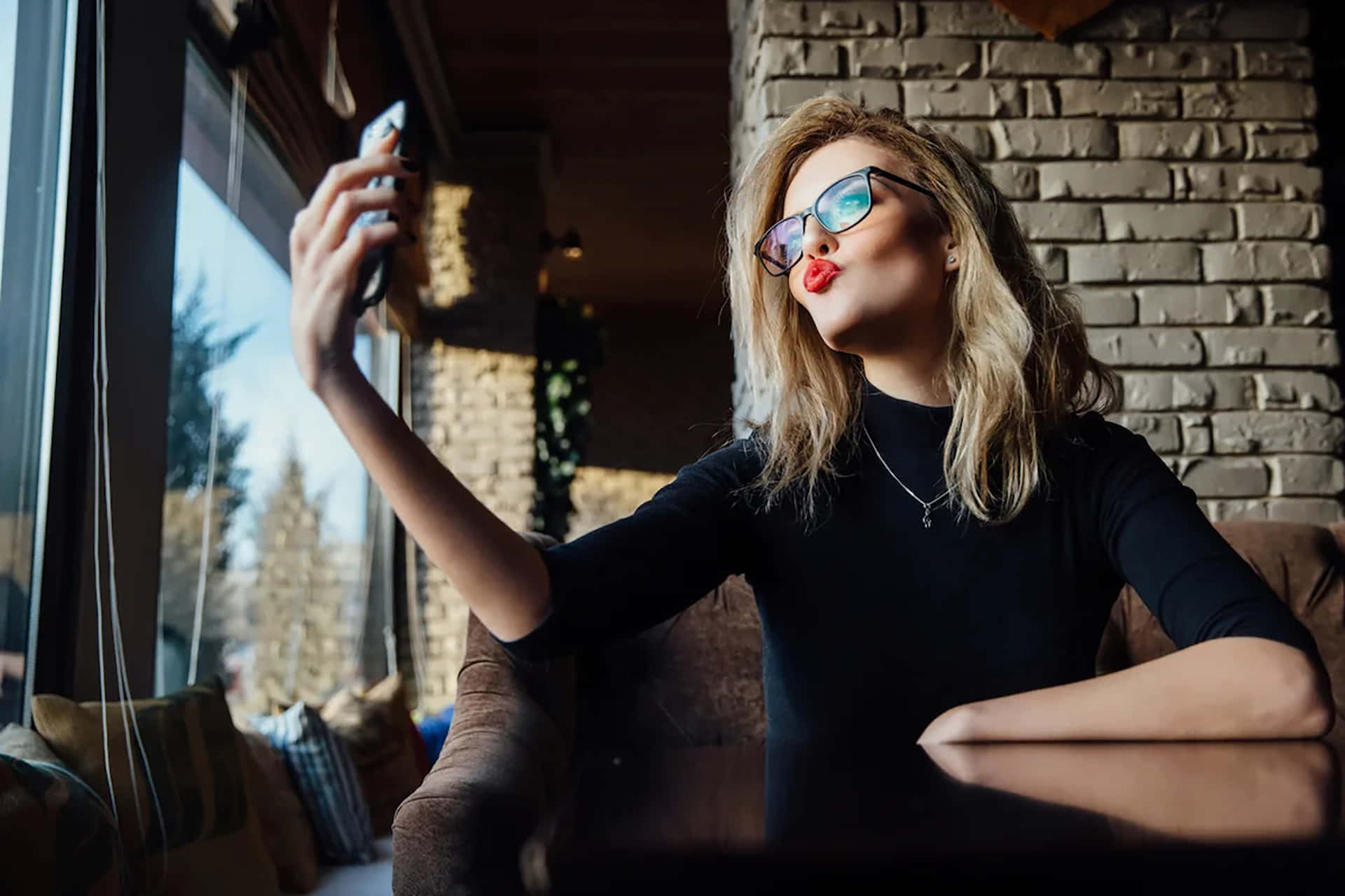 Vain Woman With Red Lipstick Background