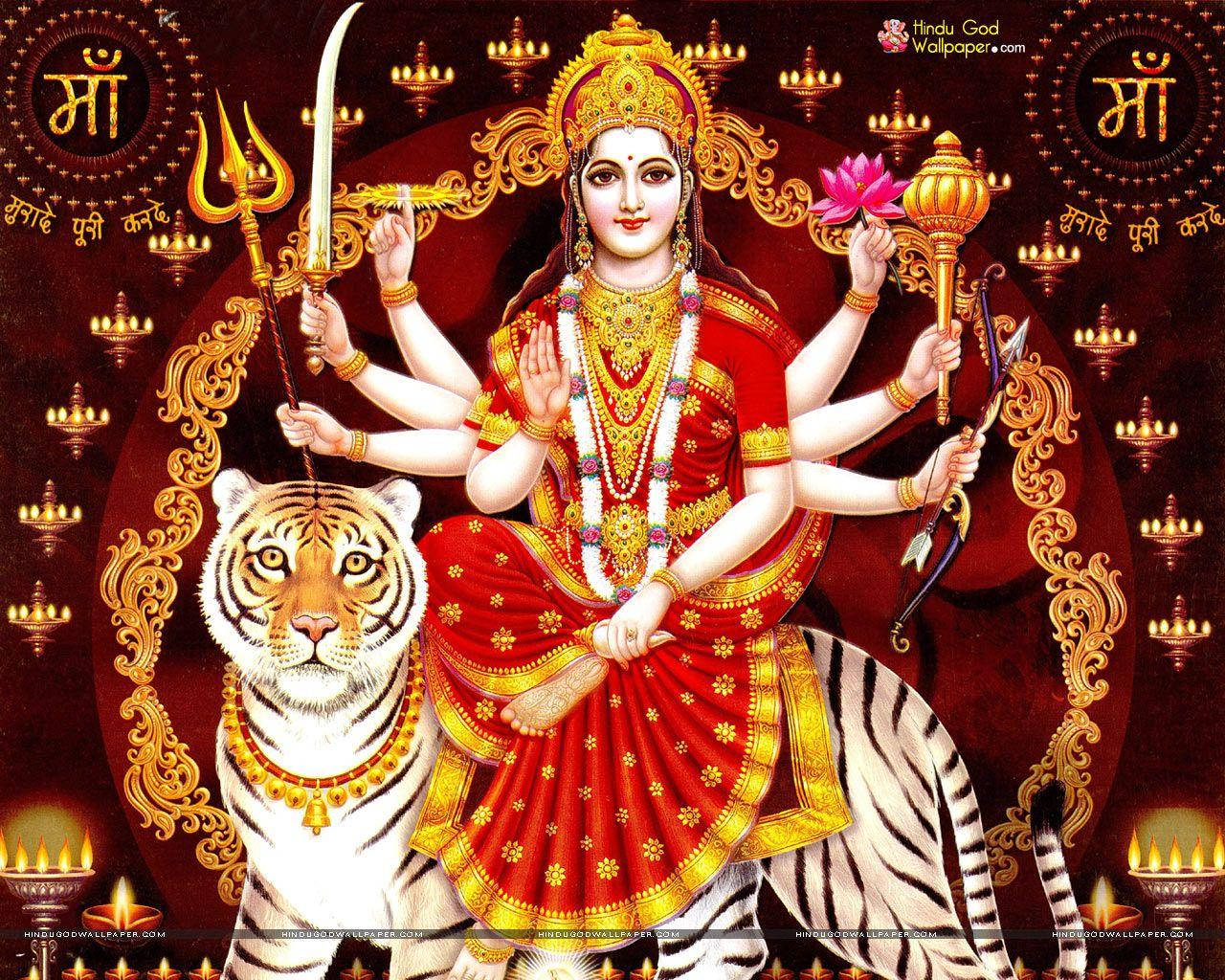 Vaishno Devi Holding A Sword And A Bow Background