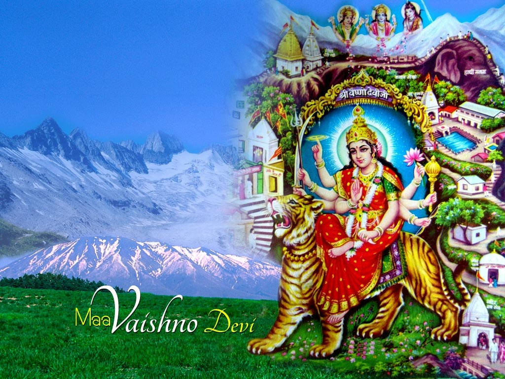 Vaishno Devi Stepping Out Of A Portal Background