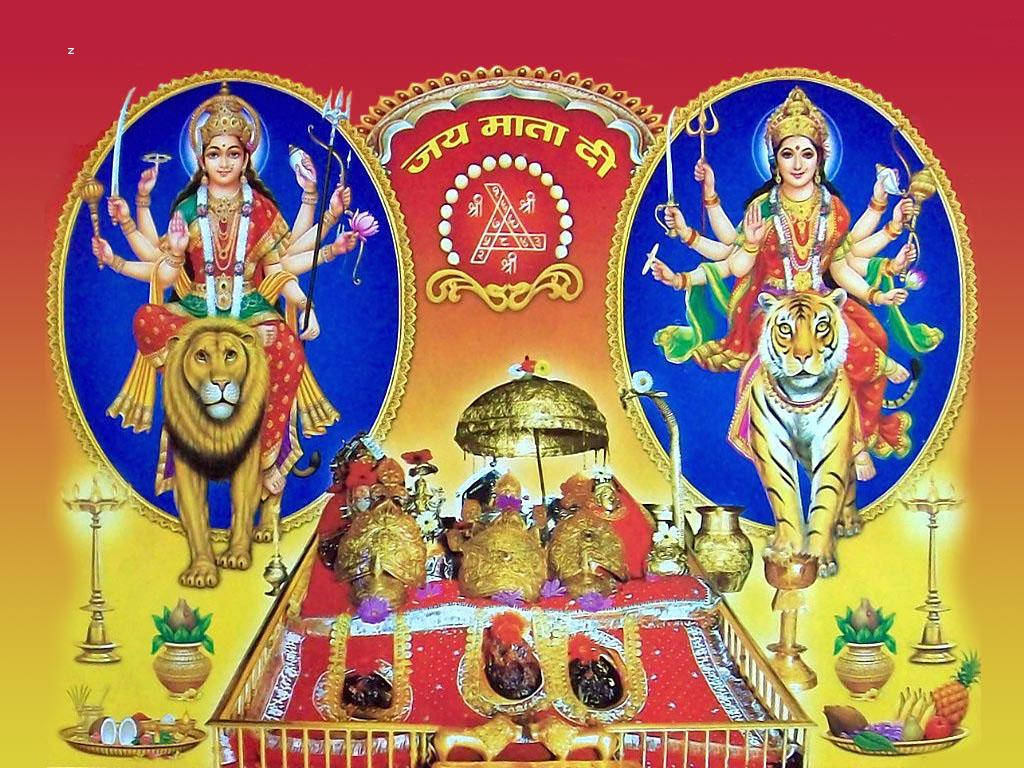 Vaishno Devi With Fruit Offerings Background