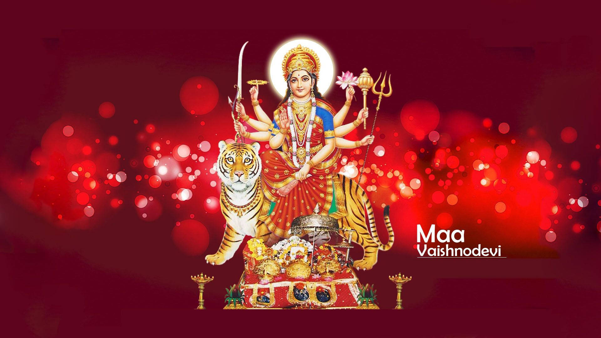 Vaishno Devi With Ornaments And Weapons
