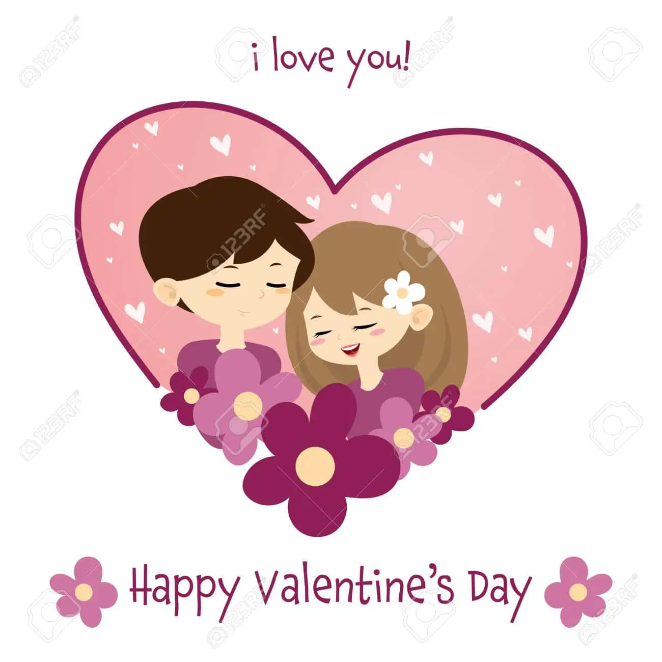 Valentine's Day Card With Couple In Heart Stock Vector Background