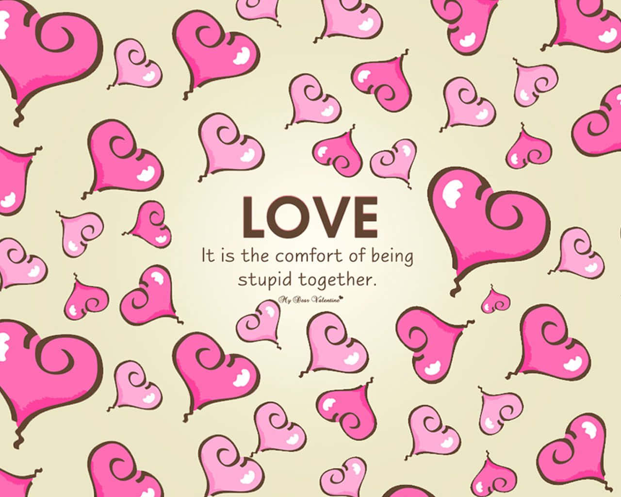 Valentine's Day Card With Pink Hearts And The Words Love Is The Comfort Of Being Together Background