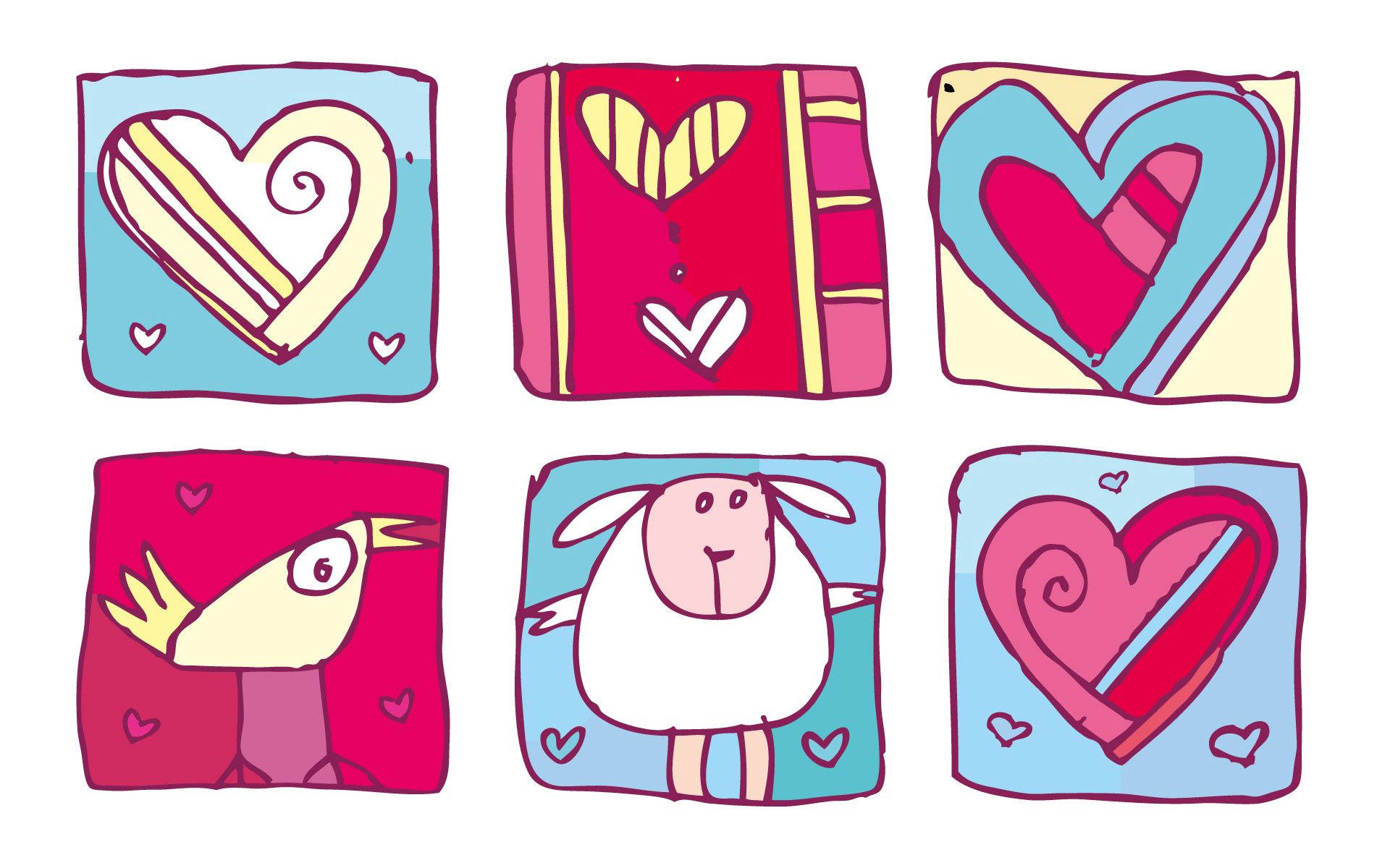 Valentine's Day Cards With Hearts And Animals Background