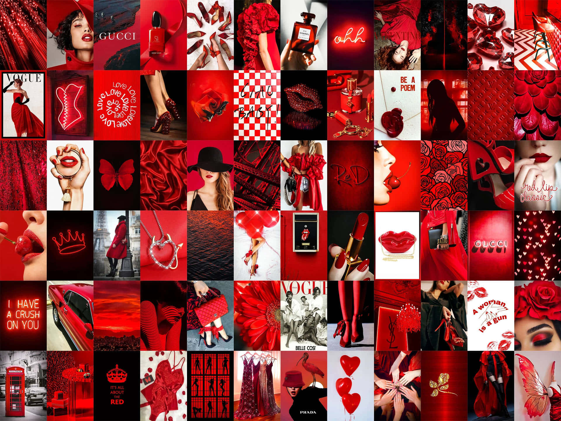 Valentine's Day Collage With Many Red Pictures Background