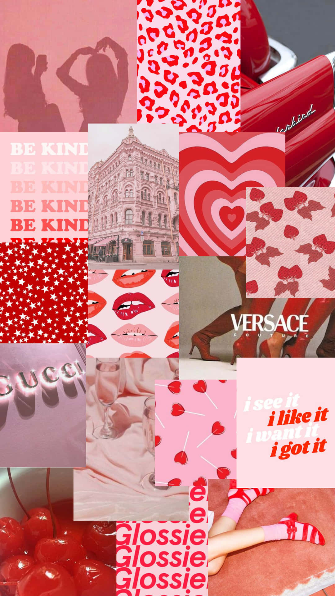 Valentine's Day Collage With Red And Pink Items Background