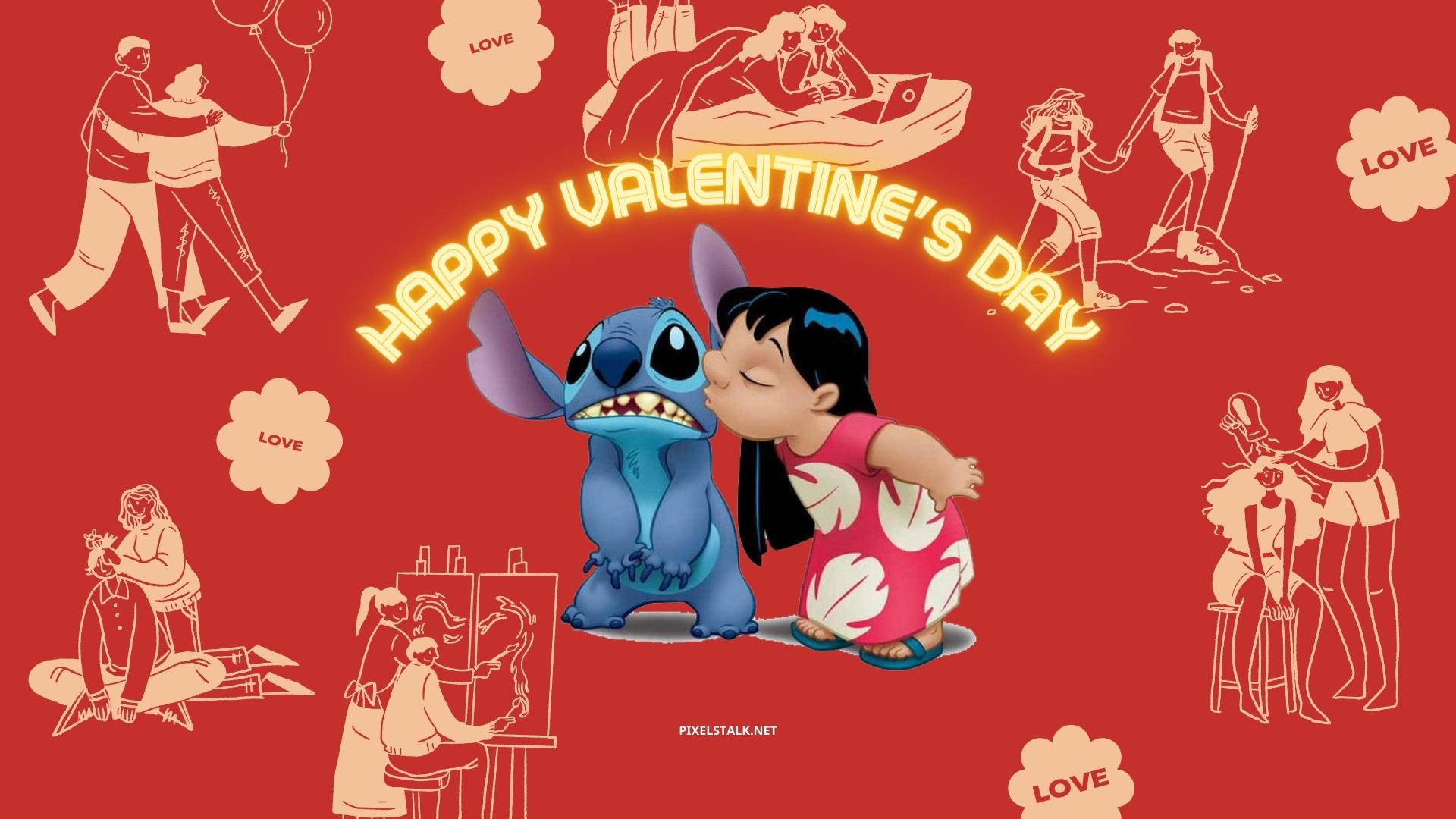 Valentine's Day Lilo And Stitch 3d Background