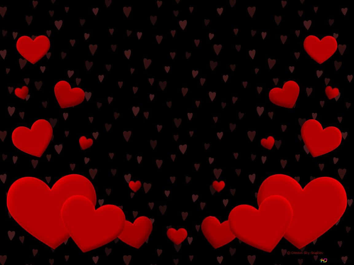 Valentine's Day Red Hearts On Black Background Background