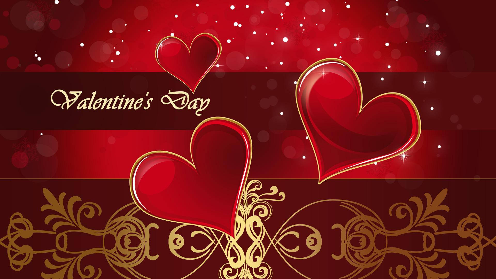 Valentine's Day With Three Hearts Desktop Background