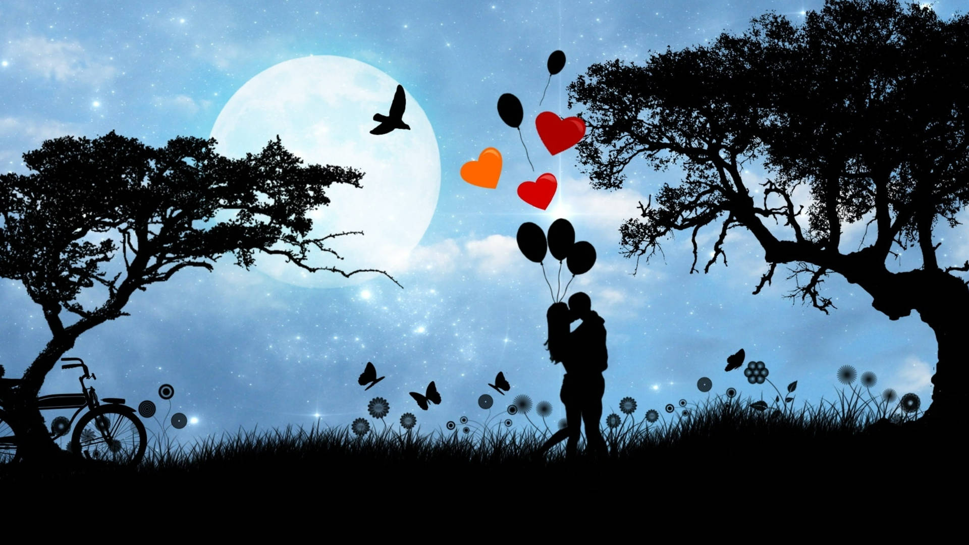 Valentines Day Couple Silhouette Background