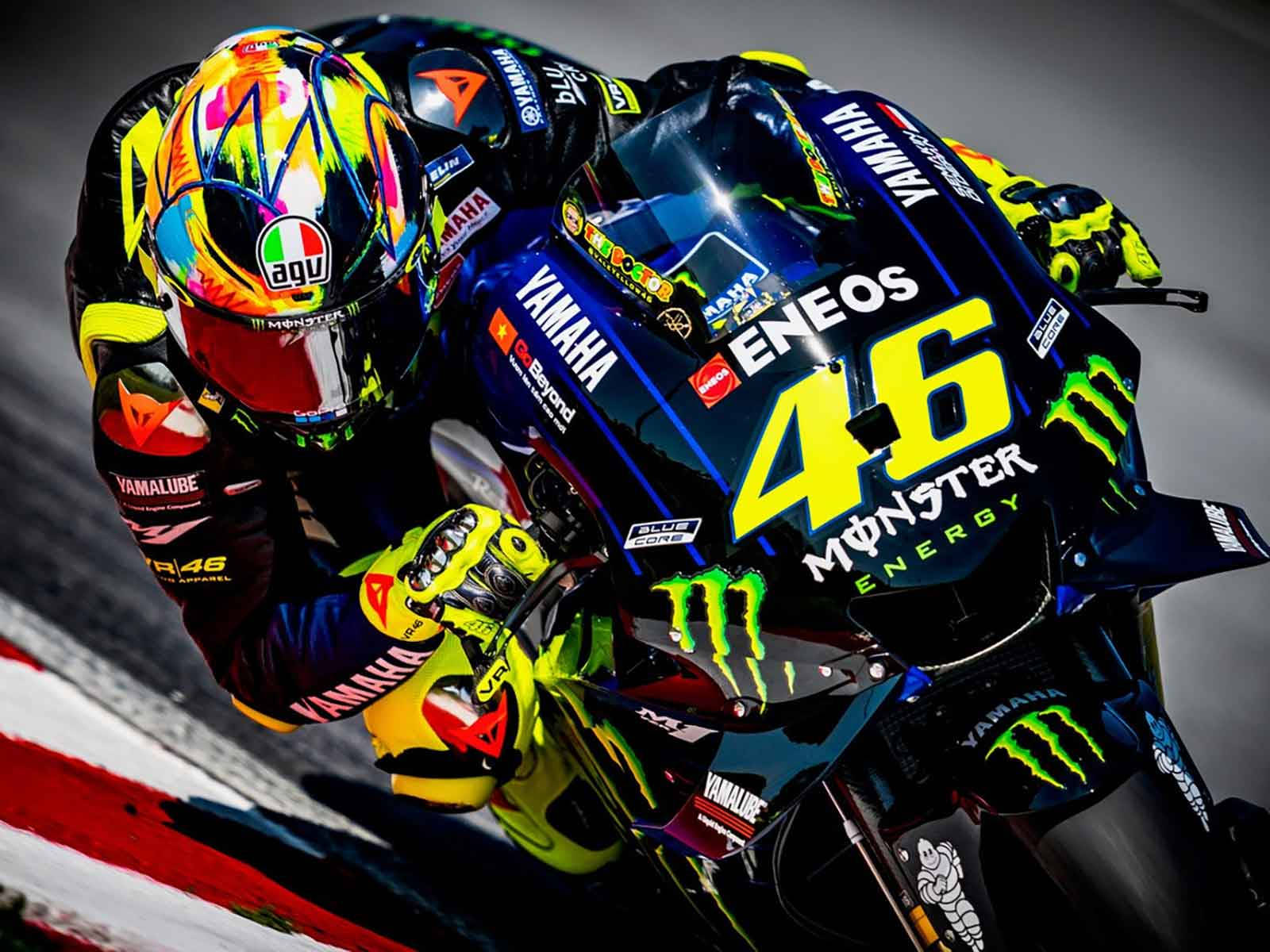 Valentino Rossi Wearing Agv Custom Helmet Background