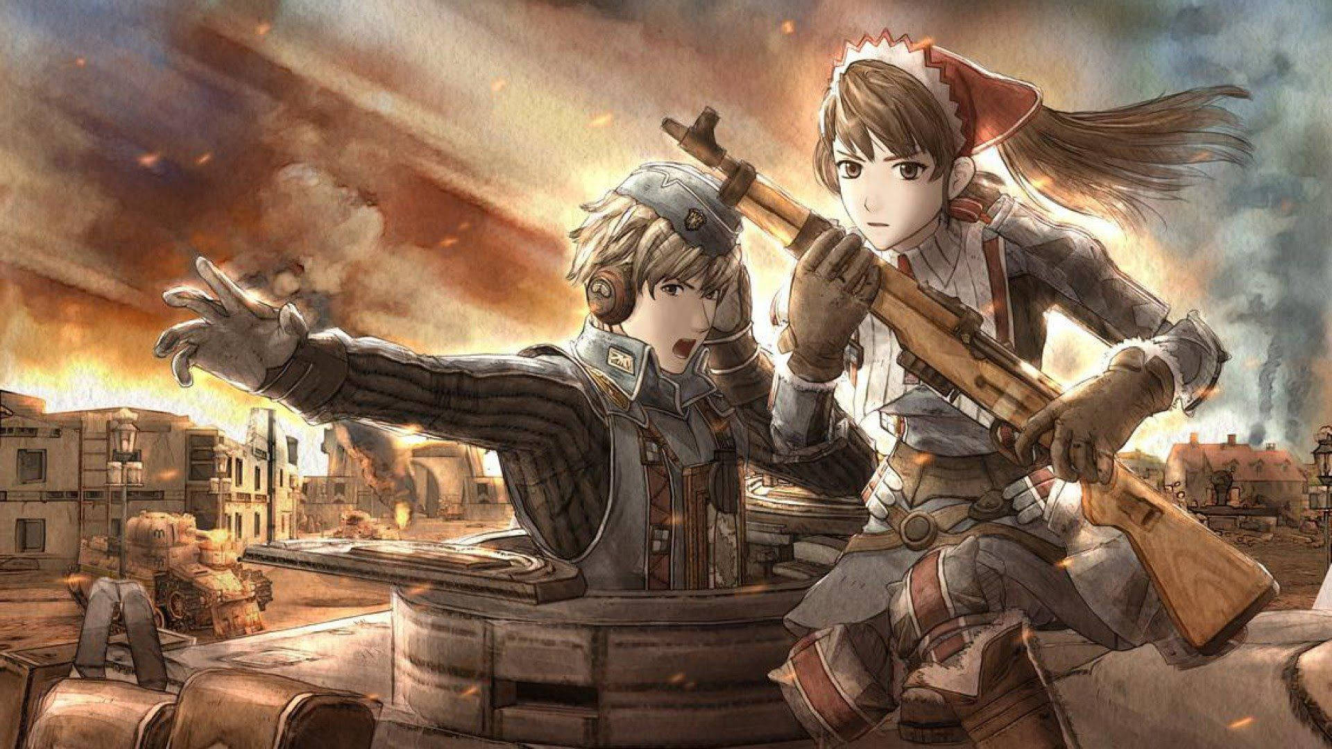 Valkyria Chronicles Couple In War Background