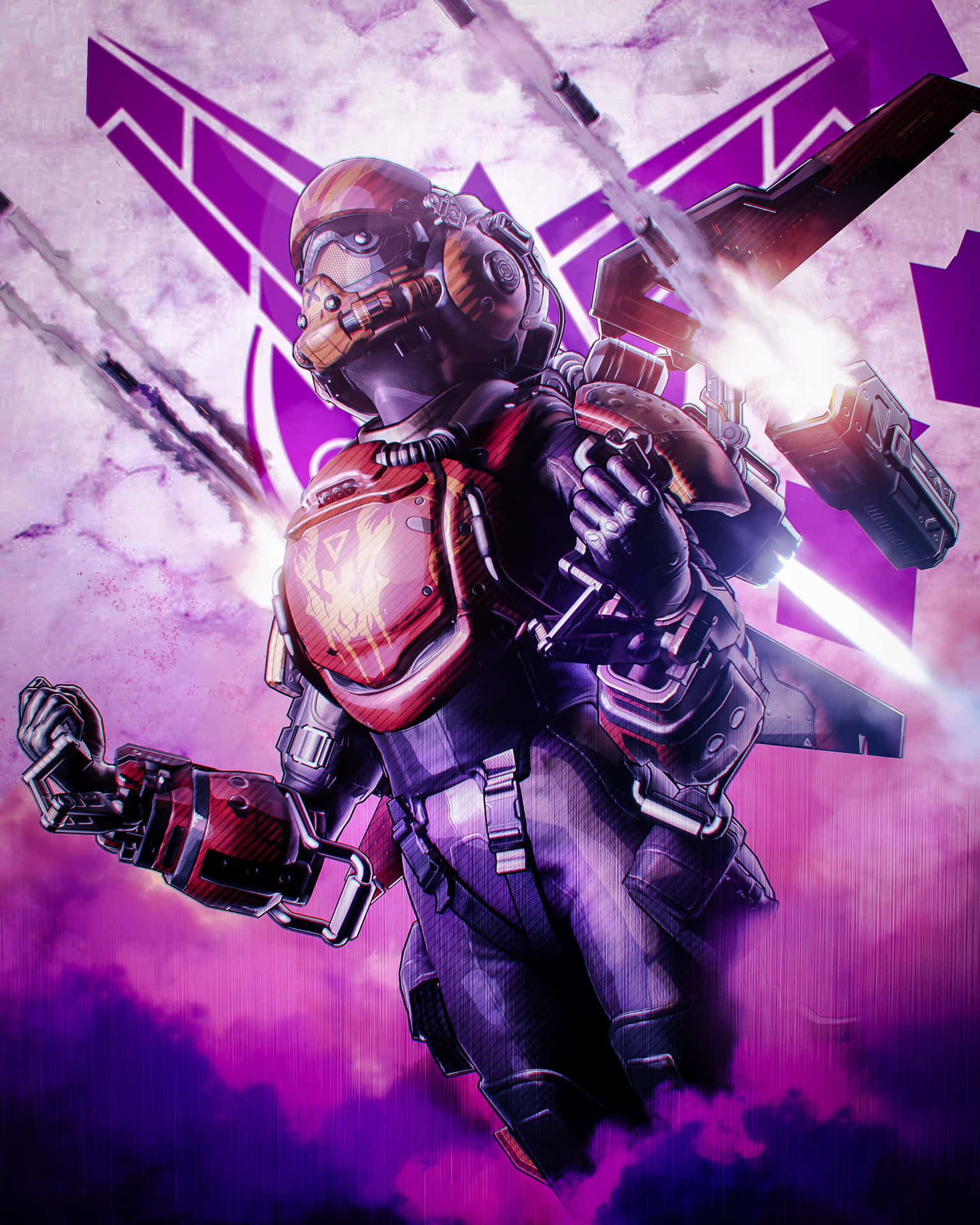 Valkyrie Apex Legends In Purple Clouds Background