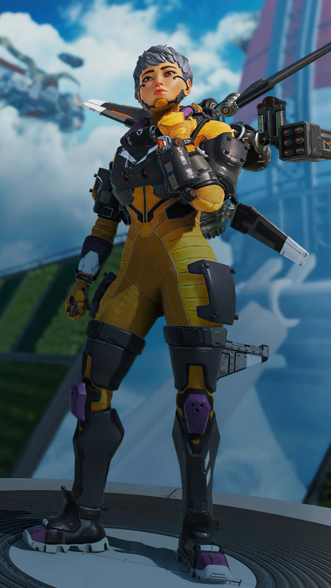 Valkyrie Apex Legends In Yellow Suit Background