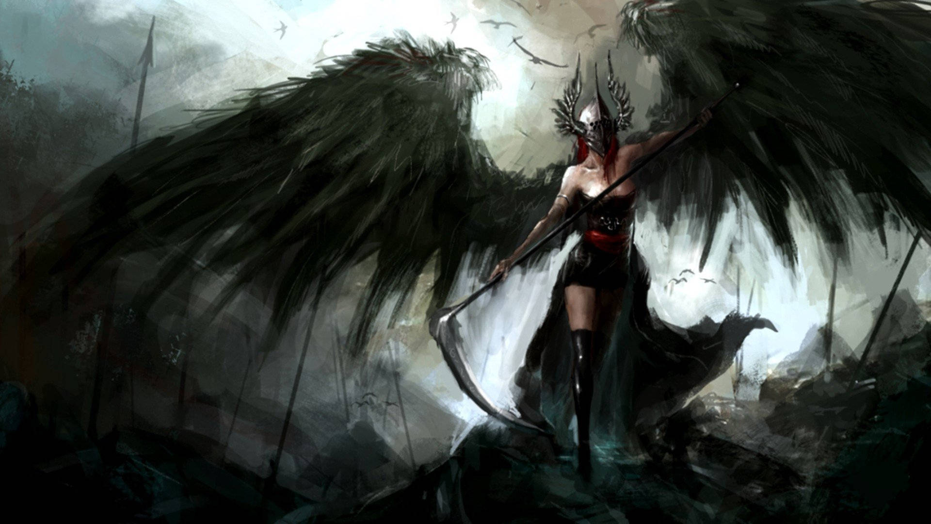 Valkyrie Black Angel Wings Background
